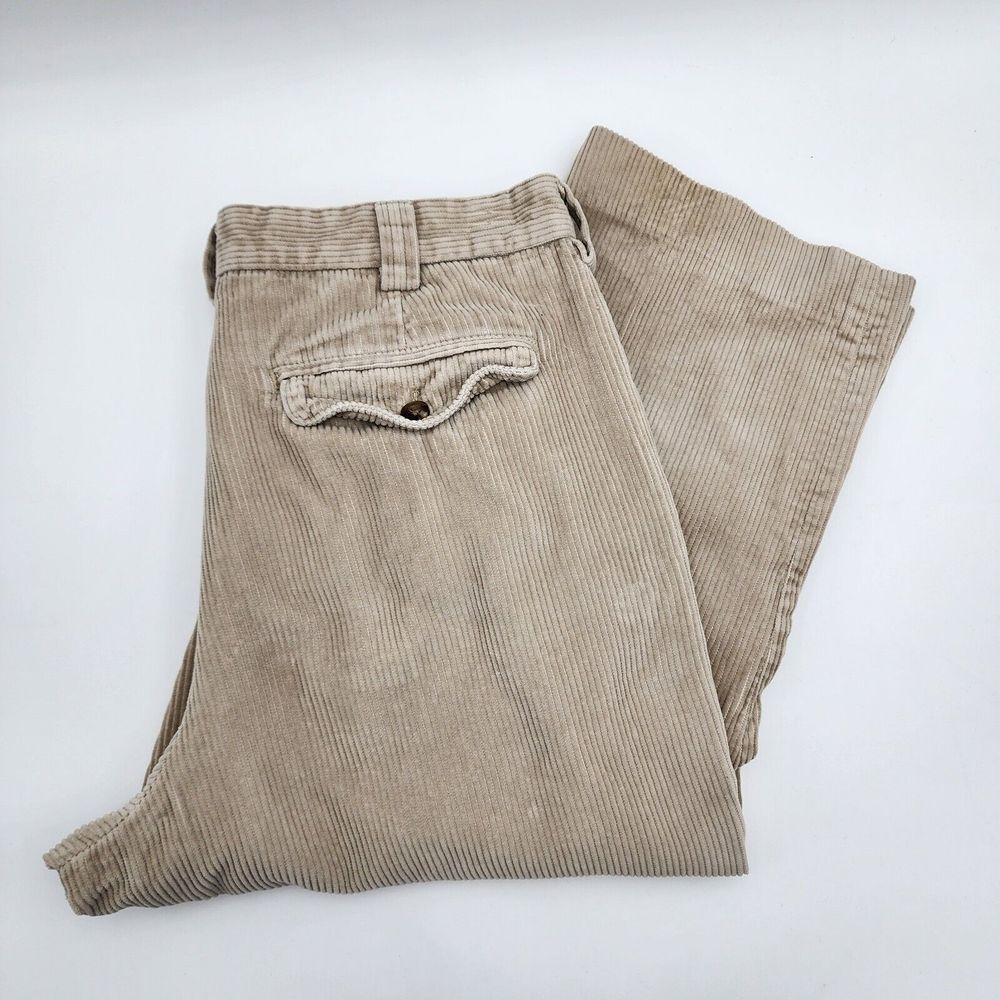 LL Bean Men's Corduroy Pants Size 34 100% Cotton Classic Fit Beige